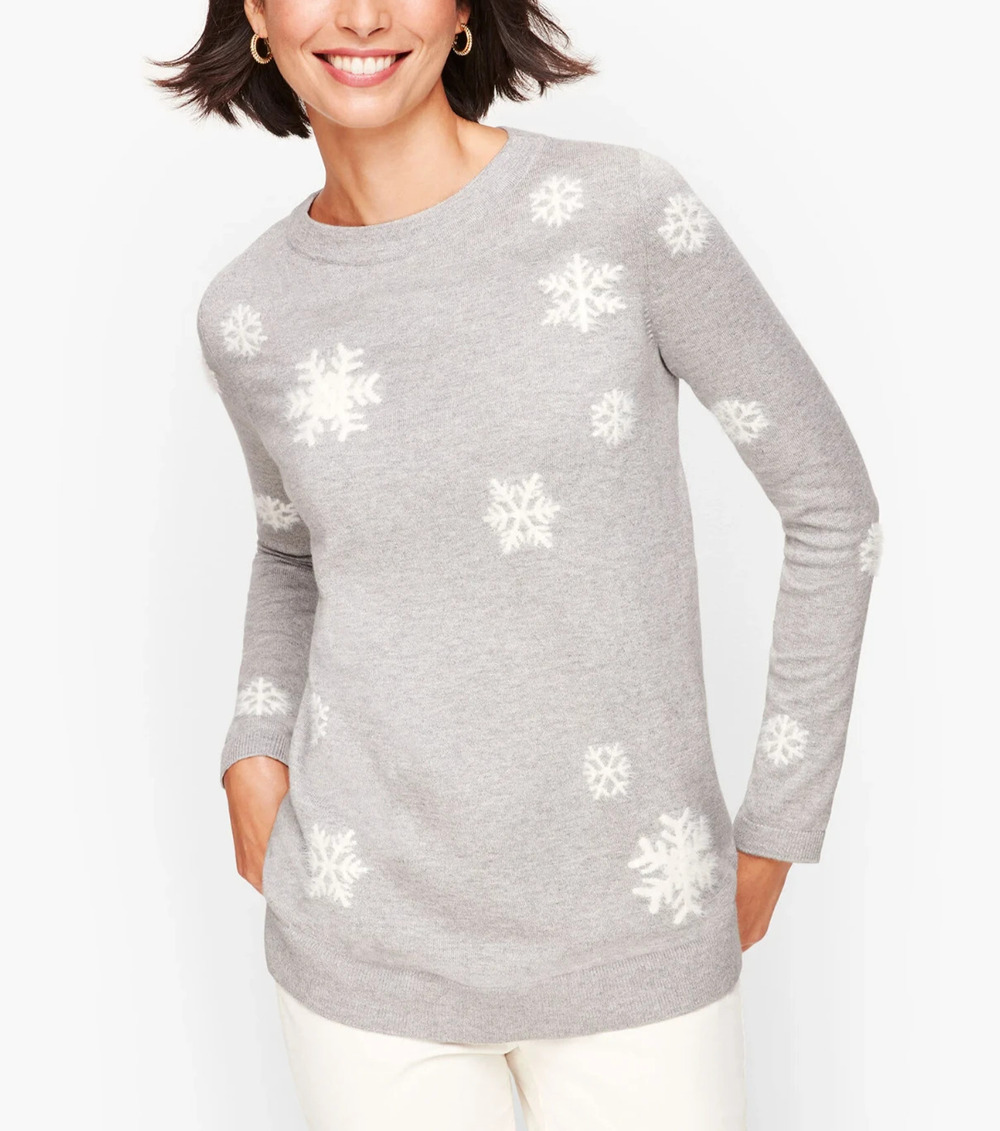 Talbots Petite Snowflake cashmere cotton Crew Sweater Cozy Winter XL A011063